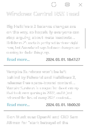 RSS reader widget preview