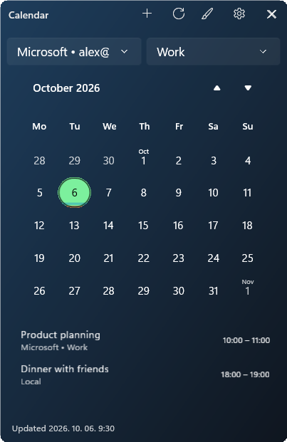 Calendar widget preview