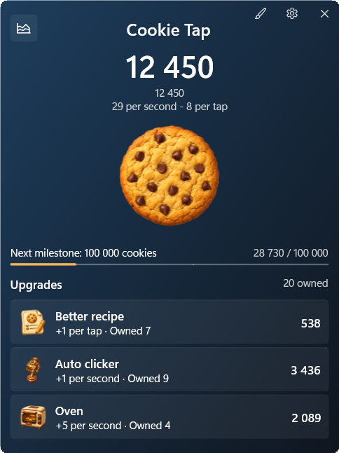 Cookie Tap widget preview