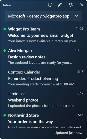 Email widget preview