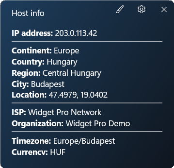 Host info widget preview