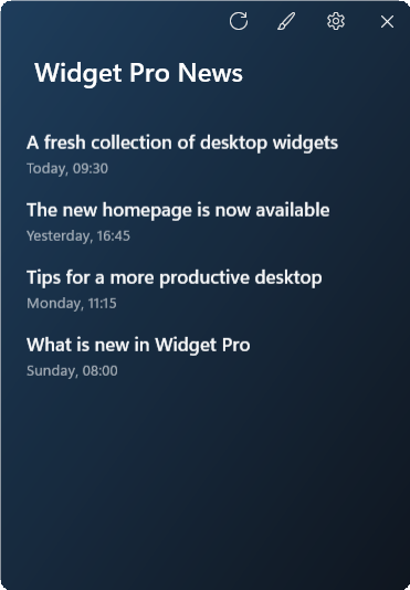 RSS reader widget preview