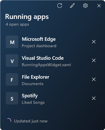 Running Apps widget preview