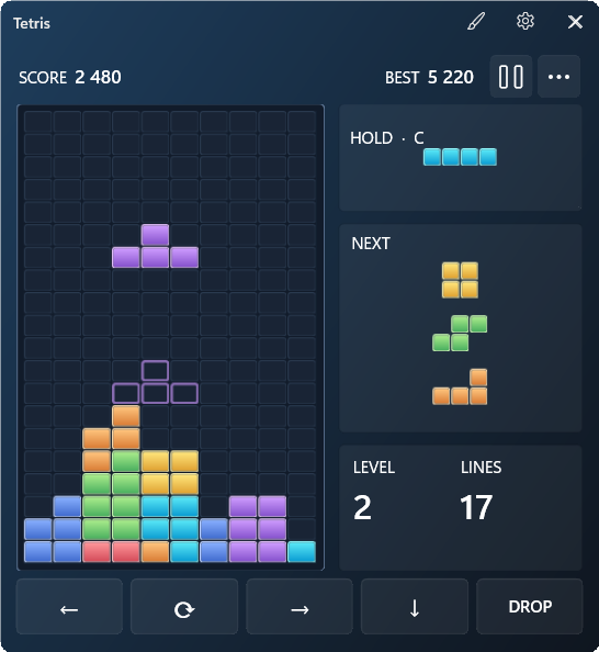 Tetris widget preview