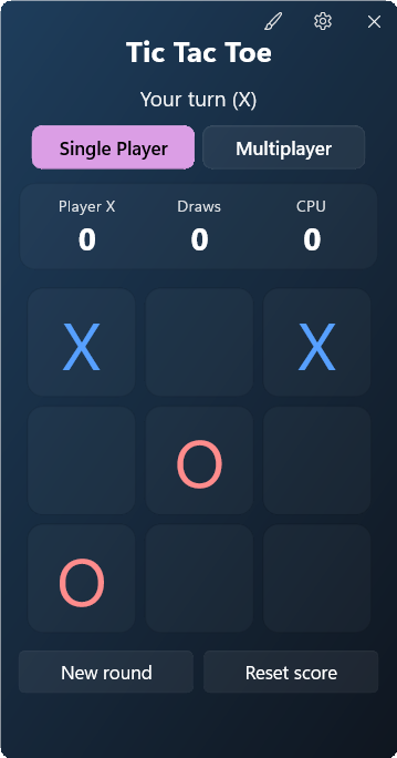 Tic Tac Toe widget preview