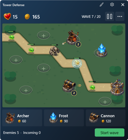 Tower Defense widget preview