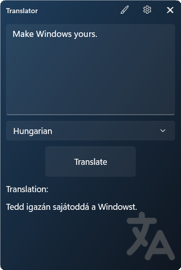 Translator widget preview