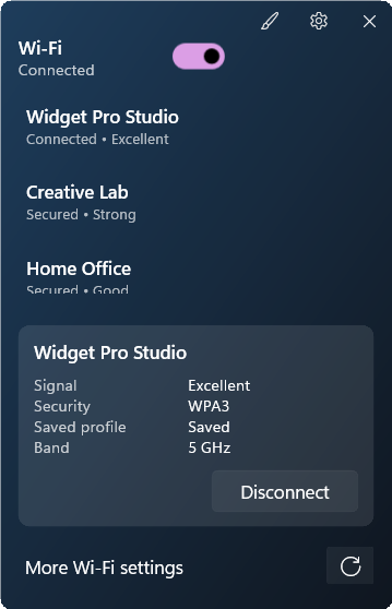 Wi-Fi manager widget preview